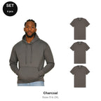 Mens Hoodie + 3 T-Shirts Set - 80% cotton / 20% polyester brushed-back fleece 280gsm, Sizes S-2XL - Charcoal