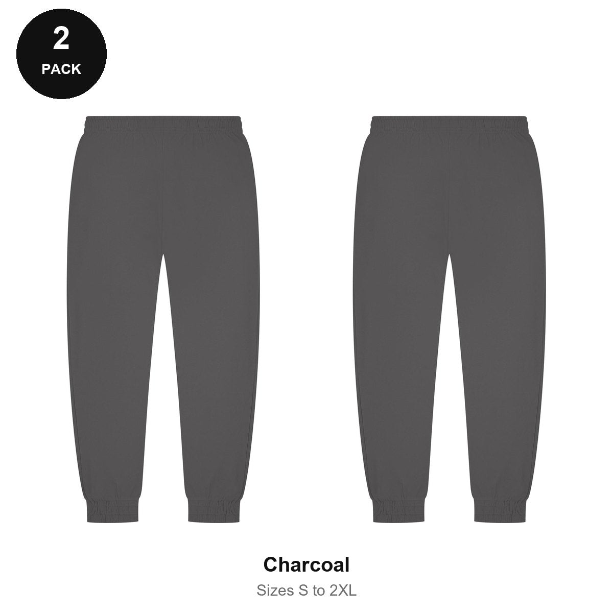 Joggers 2 Pack - 80% cotton / 20% polyester brushed-back fleece 280gsm, Sizes S-2XL - Charcoal