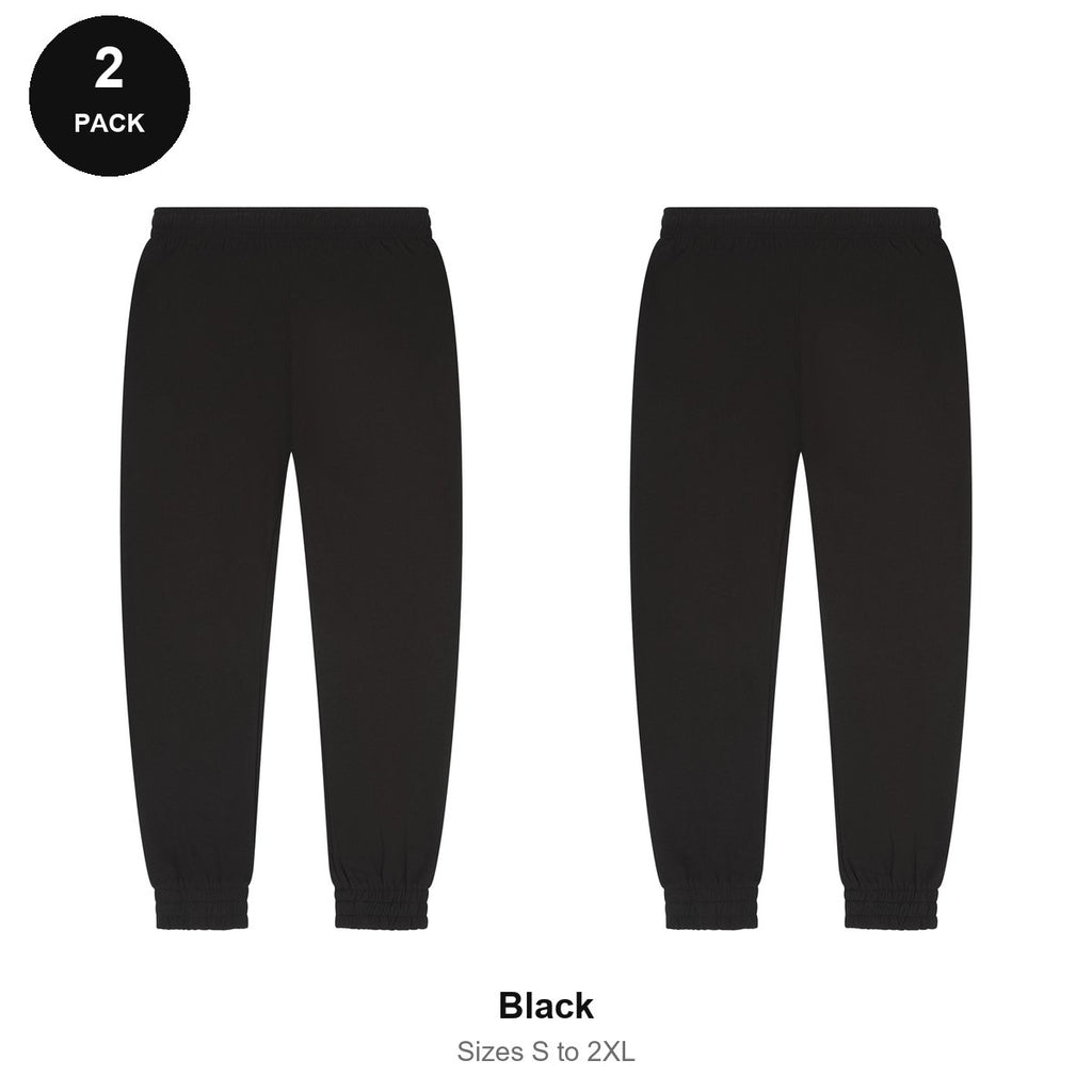 Joggers 2 Pack - 80% cotton / 20% polyester brushed-back fleece 280gsm, Sizes S-2XL - Black