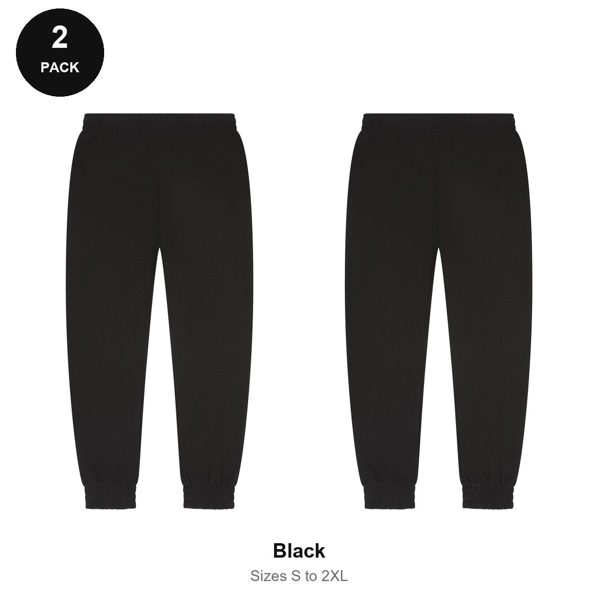 Joggers 2 Pack - 80% cotton / 20% polyester brushed-back fleece 280gsm, Sizes S-2XL - Black