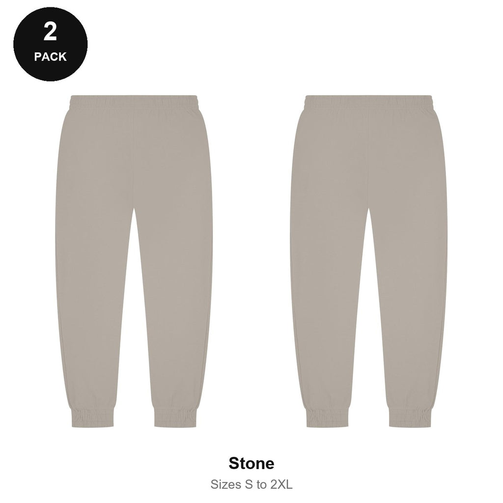 Joggers 2 Pack - 80% cotton / 20% polyester brushed-back fleece 280gsm, Sizes S-2XL - Stone