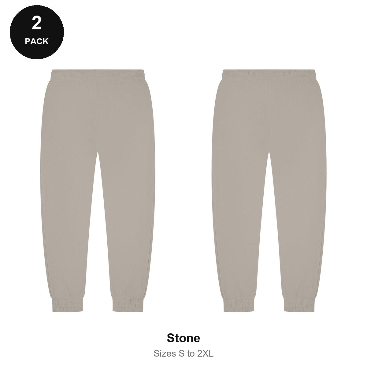 Joggers 2 Pack - 80% cotton / 20% polyester brushed-back fleece 280gsm, Sizes S-2XL - Stone