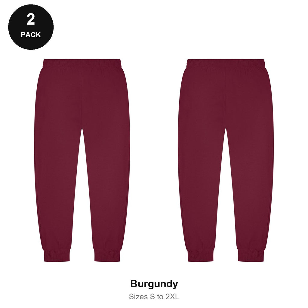 Joggers 2 Pack - 80% cotton / 20% polyester brushed-back fleece 280gsm, Sizes S-2XL - Burgundy