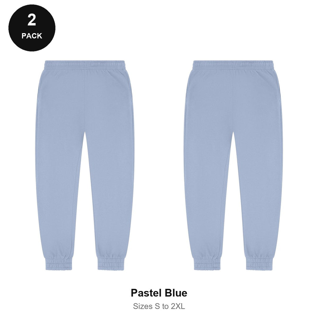 Joggers 2 Pack - 80% cotton / 20% polyester brushed-back fleece 280gsm, Sizes S-2XL - Pastel Blue