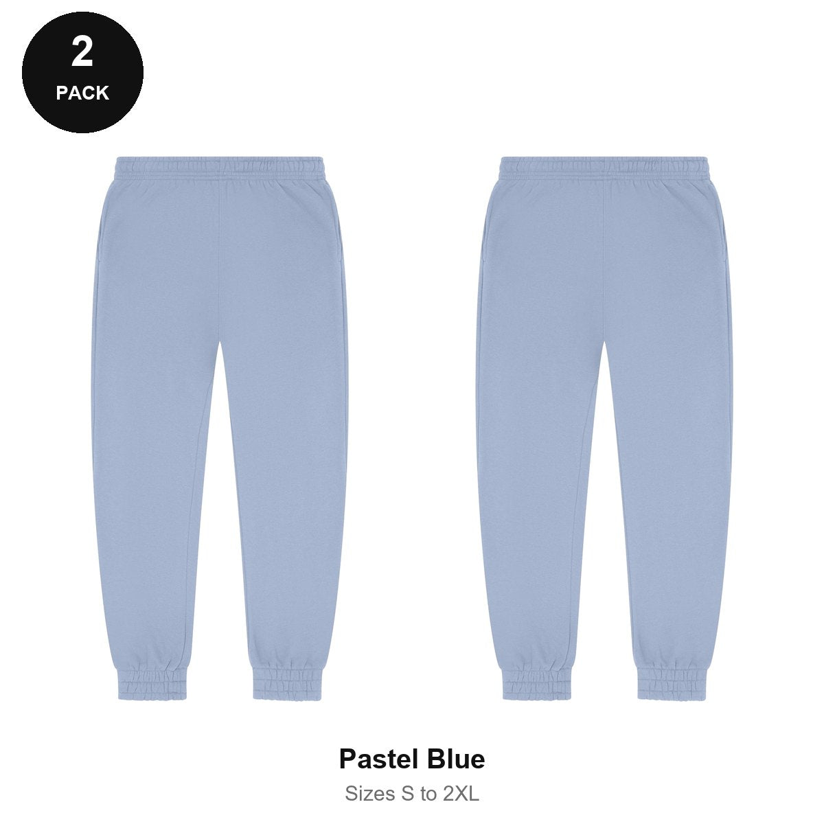 Joggers 2 Pack - 80% cotton / 20% polyester brushed-back fleece 280gsm, Sizes S-2XL - Pastel Blue