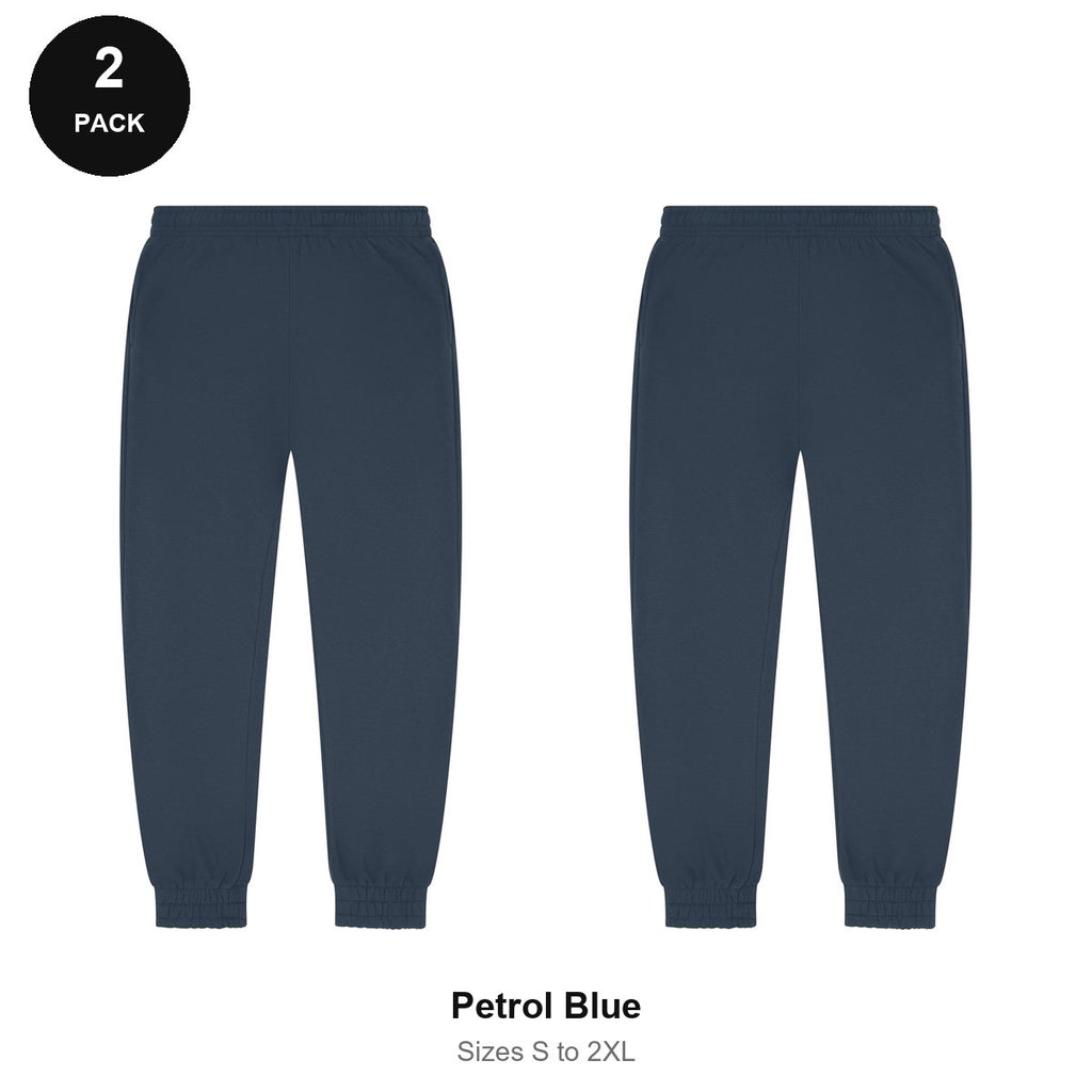 Joggers 2 Pack - 80% cotton / 20% polyester brushed-back fleece 280gsm, Sizes S-2XL - Petrol Blue