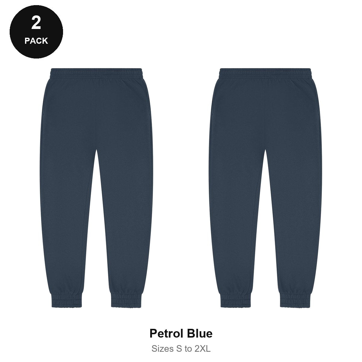 Joggers 2 Pack - 80% cotton / 20% polyester brushed-back fleece 280gsm, Sizes S-2XL - Petrol Blue