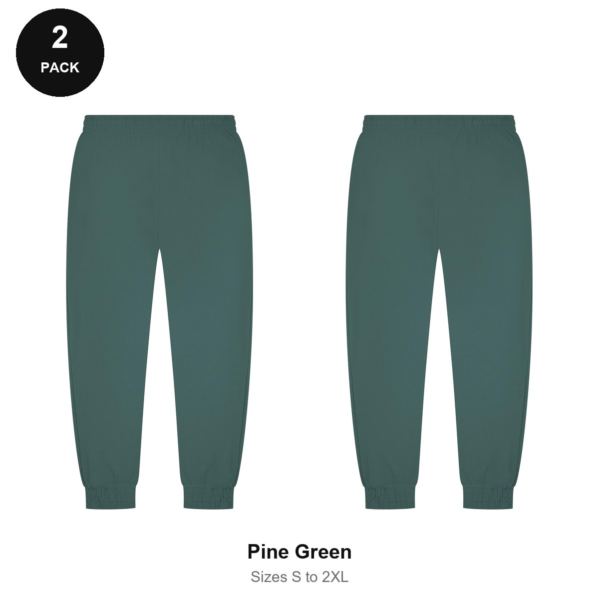 Joggers 2 Pack - 80% cotton / 20% polyester brushed-back fleece 280gsm, Sizes S-2XL - Pine Green