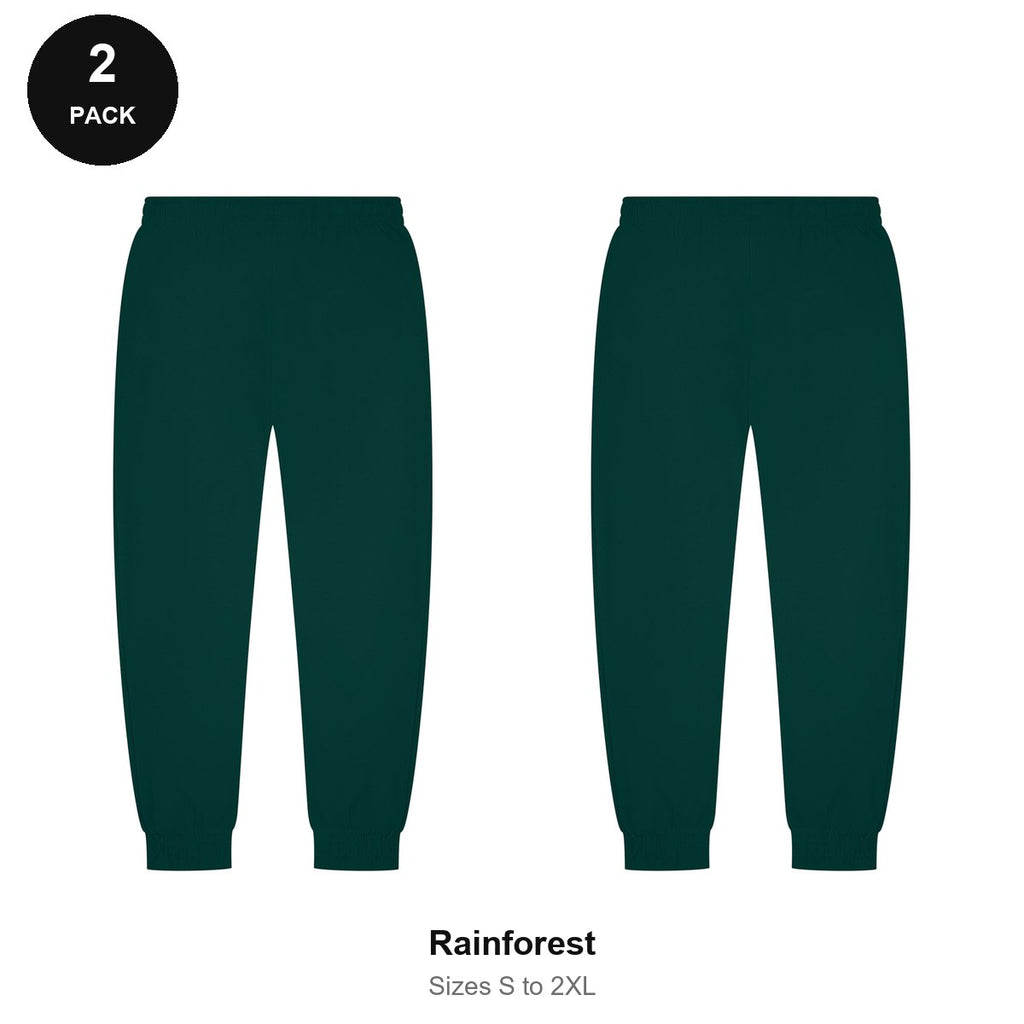 Joggers 2 Pack - 80% cotton / 20% polyester brushed-back fleece 280gsm, Sizes S-2XL - Rainforest