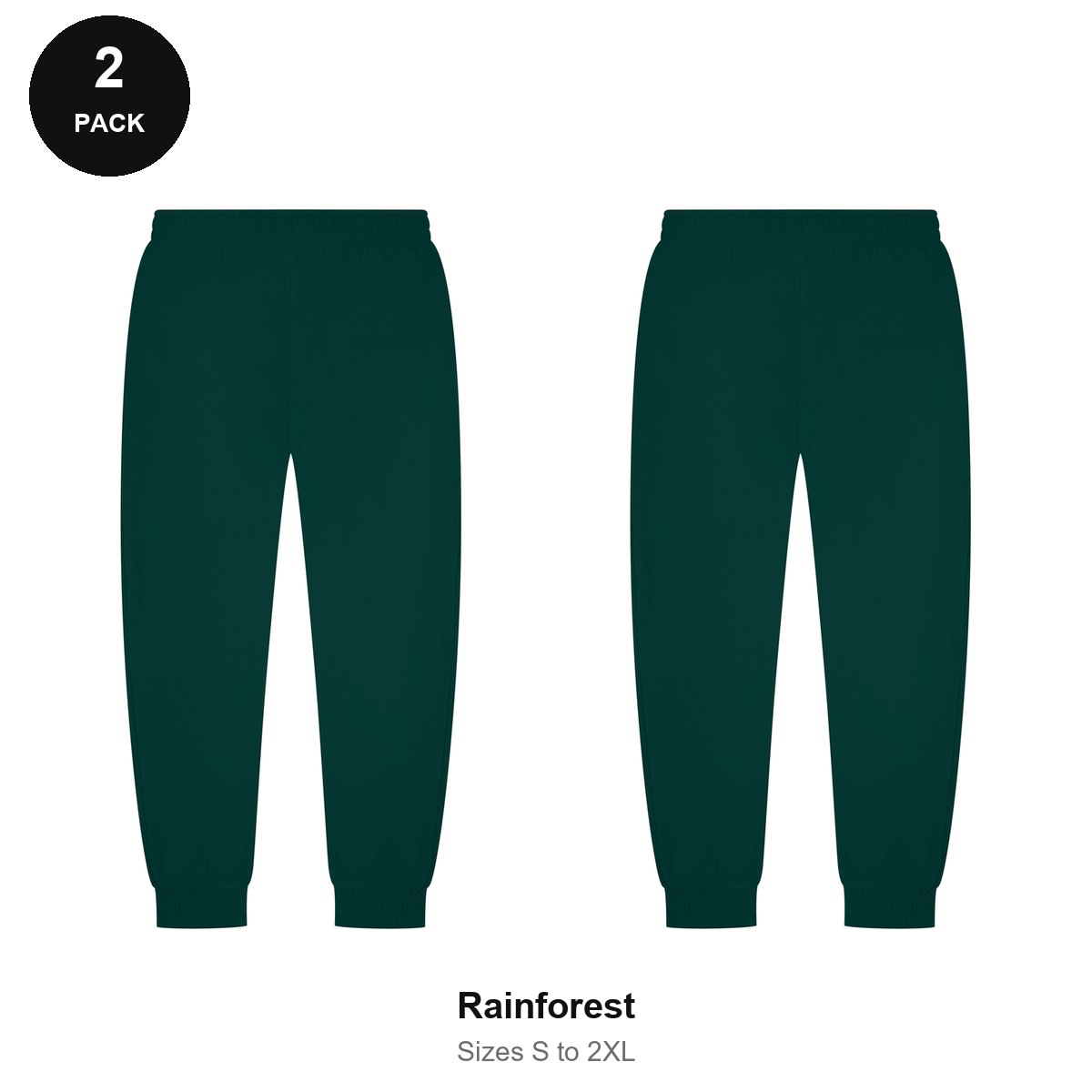 Joggers 2 Pack - 80% cotton / 20% polyester brushed-back fleece 280gsm, Sizes S-2XL - Rainforest