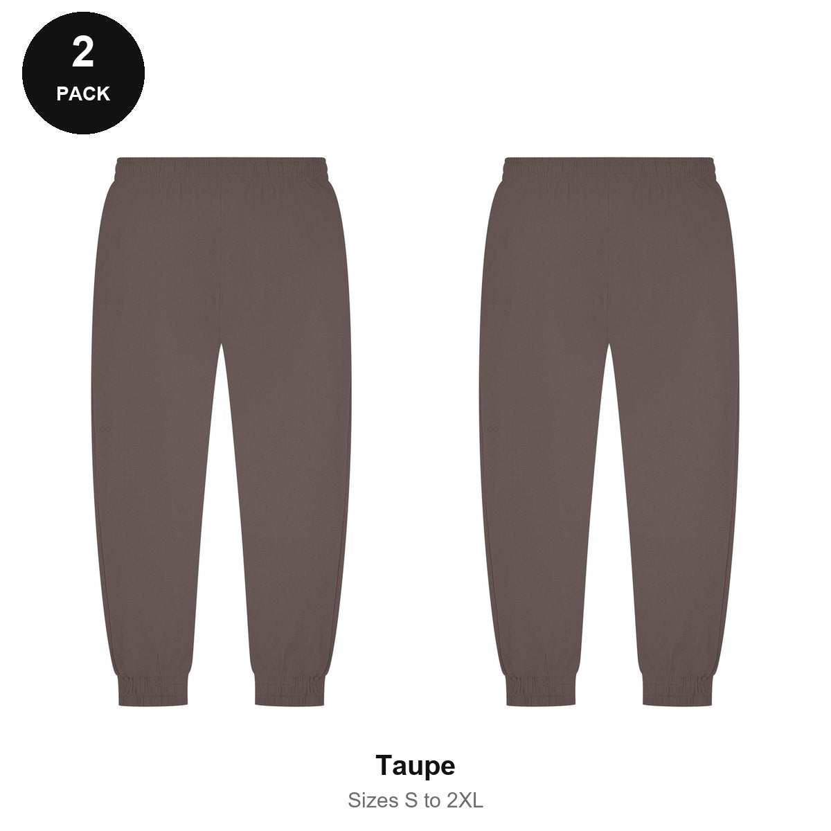 Joggers 2 Pack - 80% cotton / 20% polyester brushed-back fleece 280gsm, Sizes S-2XL - Taupe