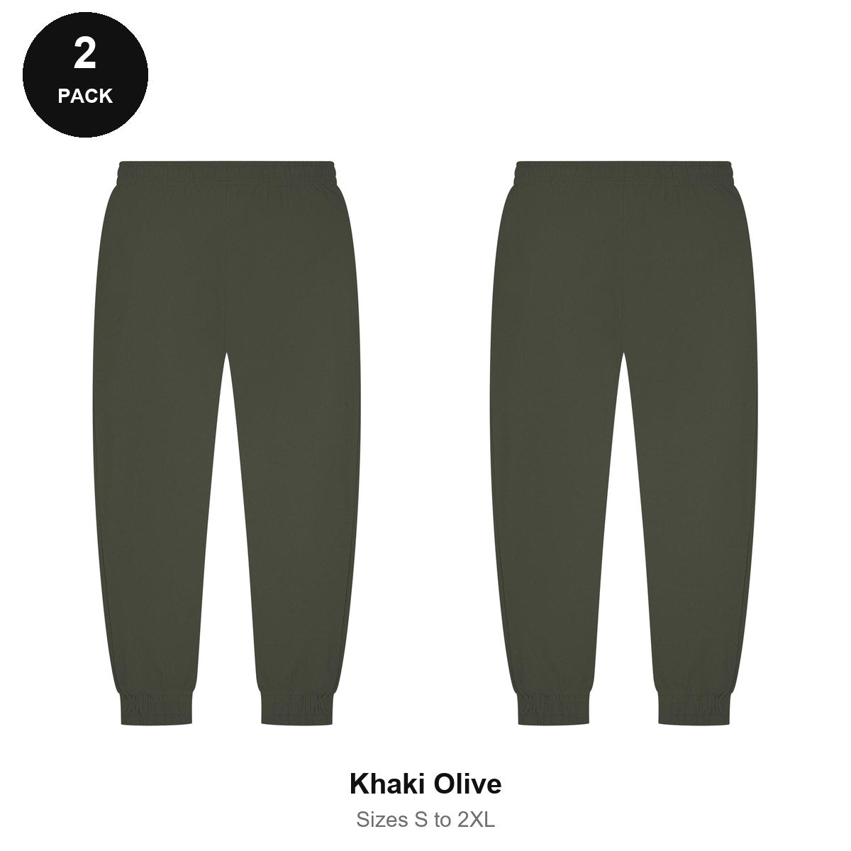 Joggers 2 Pack - 80% cotton / 20% polyester brushed-back fleece 280gsm, Sizes S-2XL - Khaki Olive