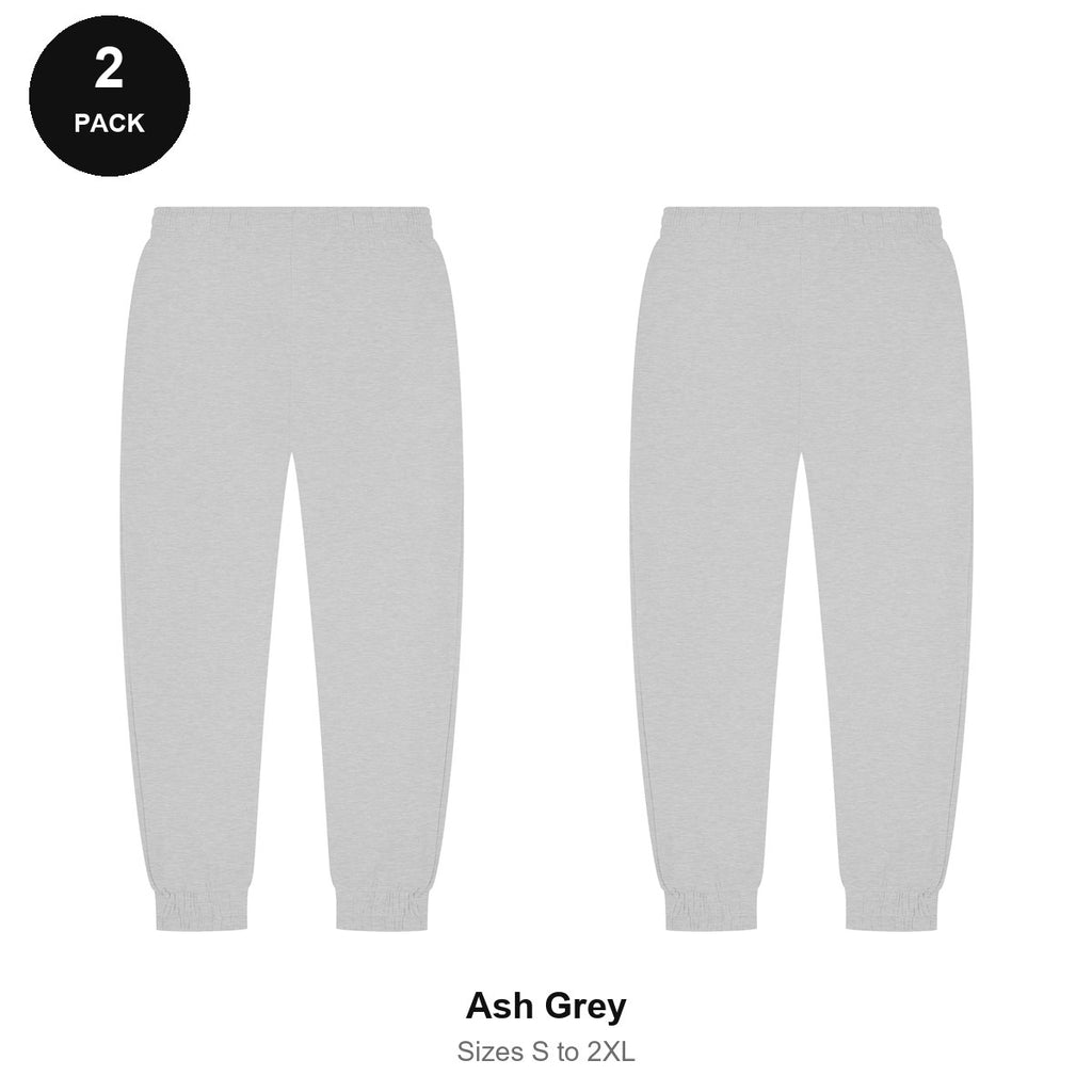 Joggers 2 Pack - 80% cotton / 20% polyester brushed-back fleece 280gsm, Sizes S-2XL - Ash Grey