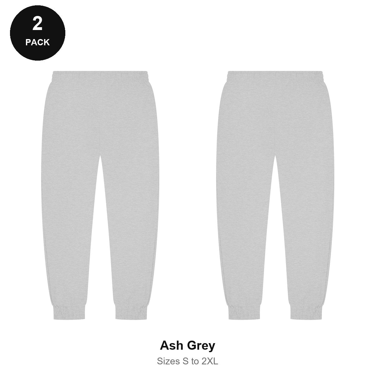 Joggers 2 Pack - 80% cotton / 20% polyester brushed-back fleece 280gsm, Sizes S-2XL - Ash Grey