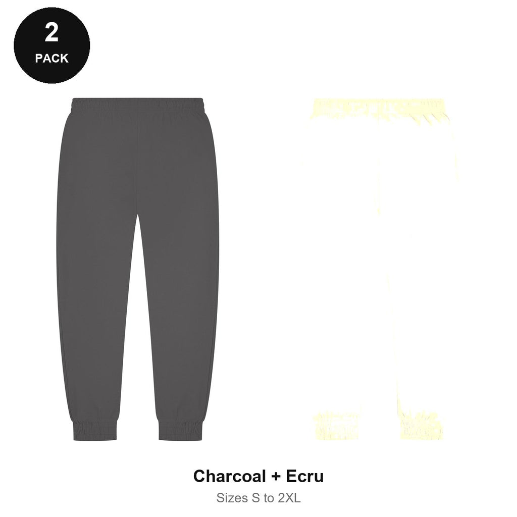 Joggers 2 Pack - 80% cotton / 20% polyester brushed-back fleece 280gsm, Sizes S-2XL - Charcoal + Ecru