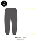 Joggers 2 Pack - 80% cotton / 20% polyester brushed-back fleece 280gsm, Sizes S-2XL - Charcoal + Ecru