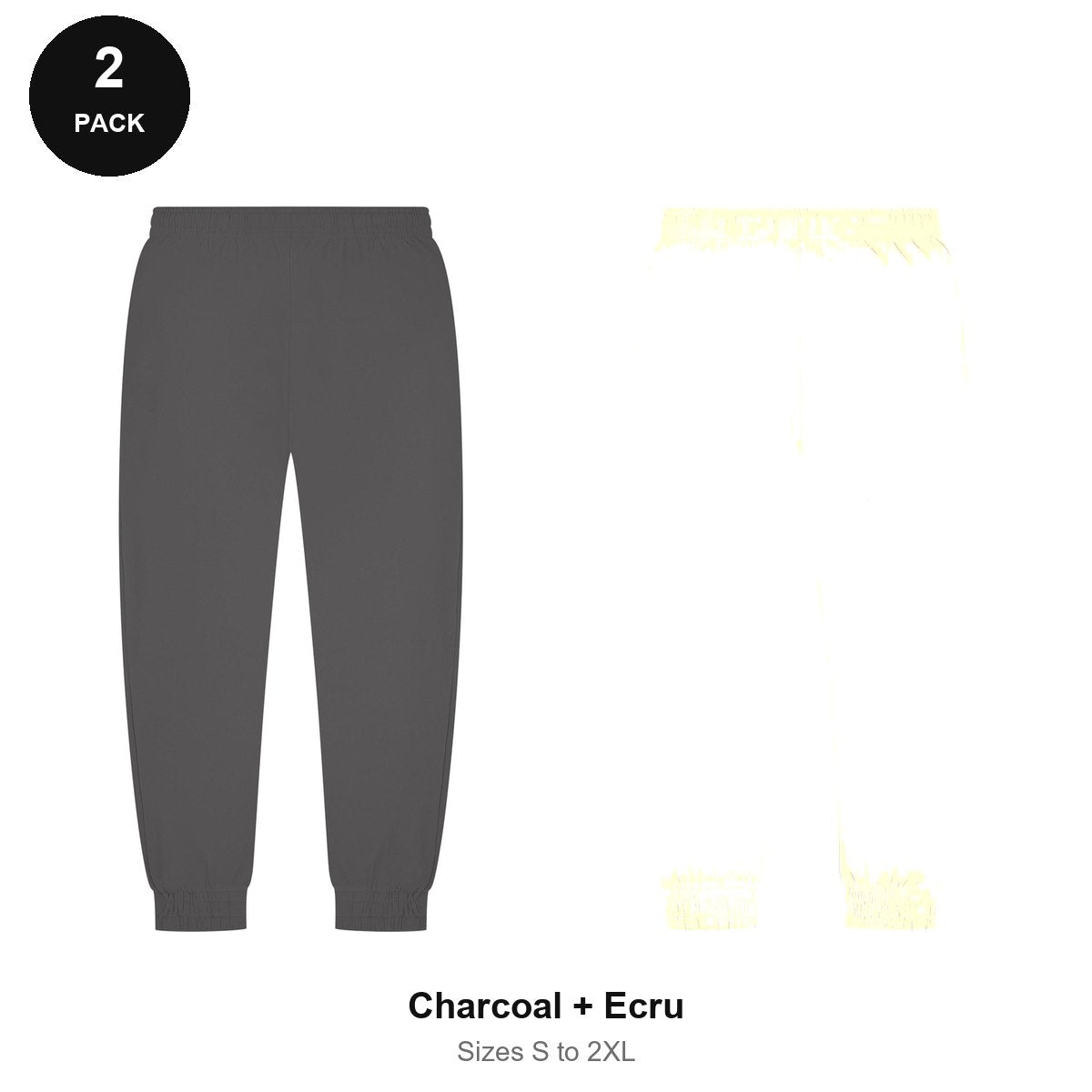 Joggers 2 Pack - 80% cotton / 20% polyester brushed-back fleece 280gsm, Sizes S-2XL - Charcoal + Ecru