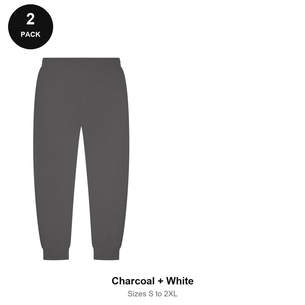 Joggers 2 Pack - 80% cotton / 20% polyester brushed-back fleece 280gsm, Sizes S-2XL - Charcoal + White