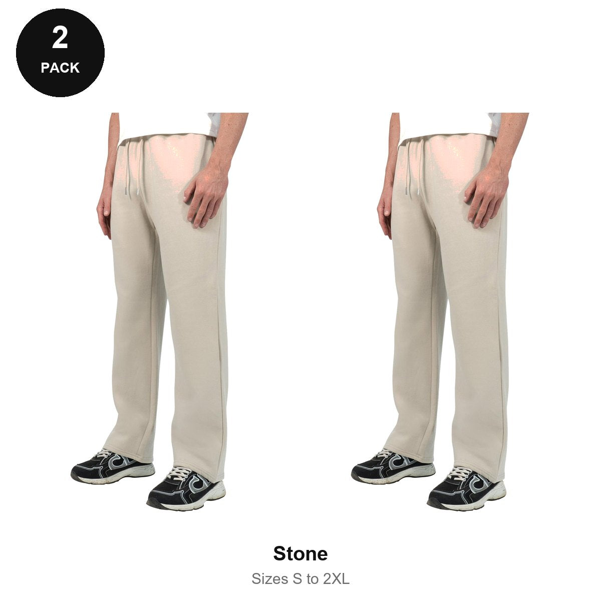 Relaxed Fit Joggers 2 Pack - 80% cotton / 20% polyester brushed-back fleece 280gsm, Sizes S-2XL - Stone