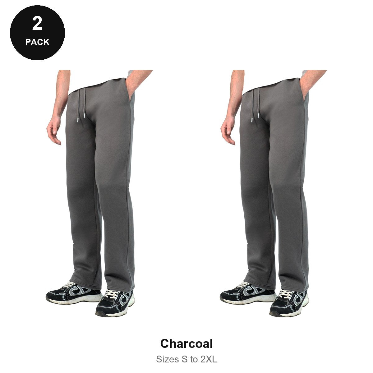 Relaxed Fit Joggers 2 Pack - 80% cotton / 20% polyester brushed-back fleece 280gsm, Sizes S-2XL - Charcoal