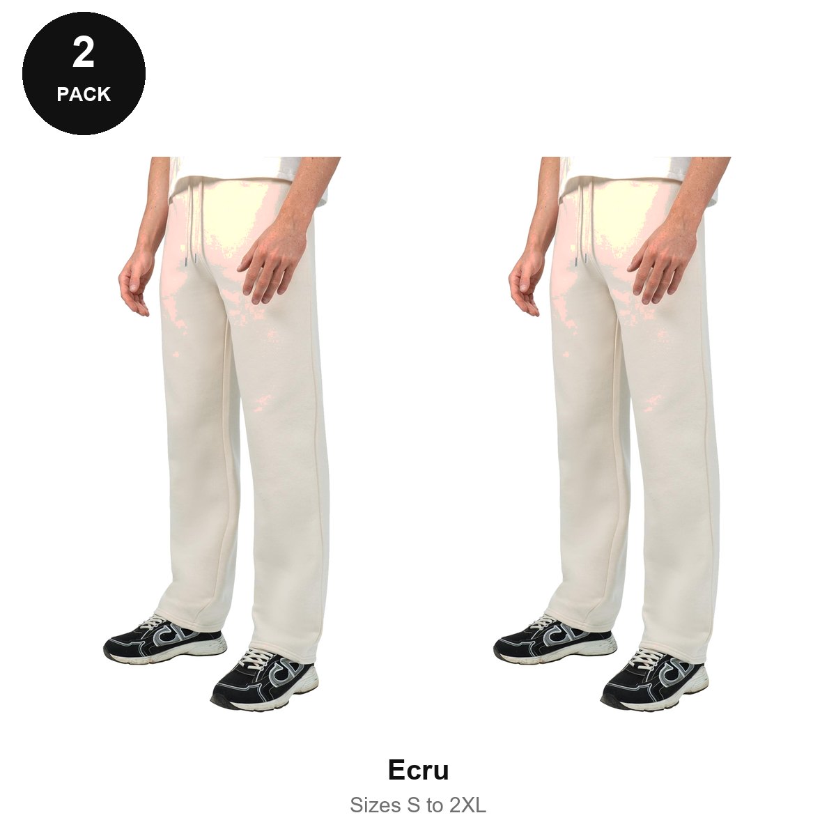 Relaxed Fit Joggers 2 Pack - 80% cotton / 20% polyester brushed-back fleece 280gsm, Sizes S-2XL - Ecru