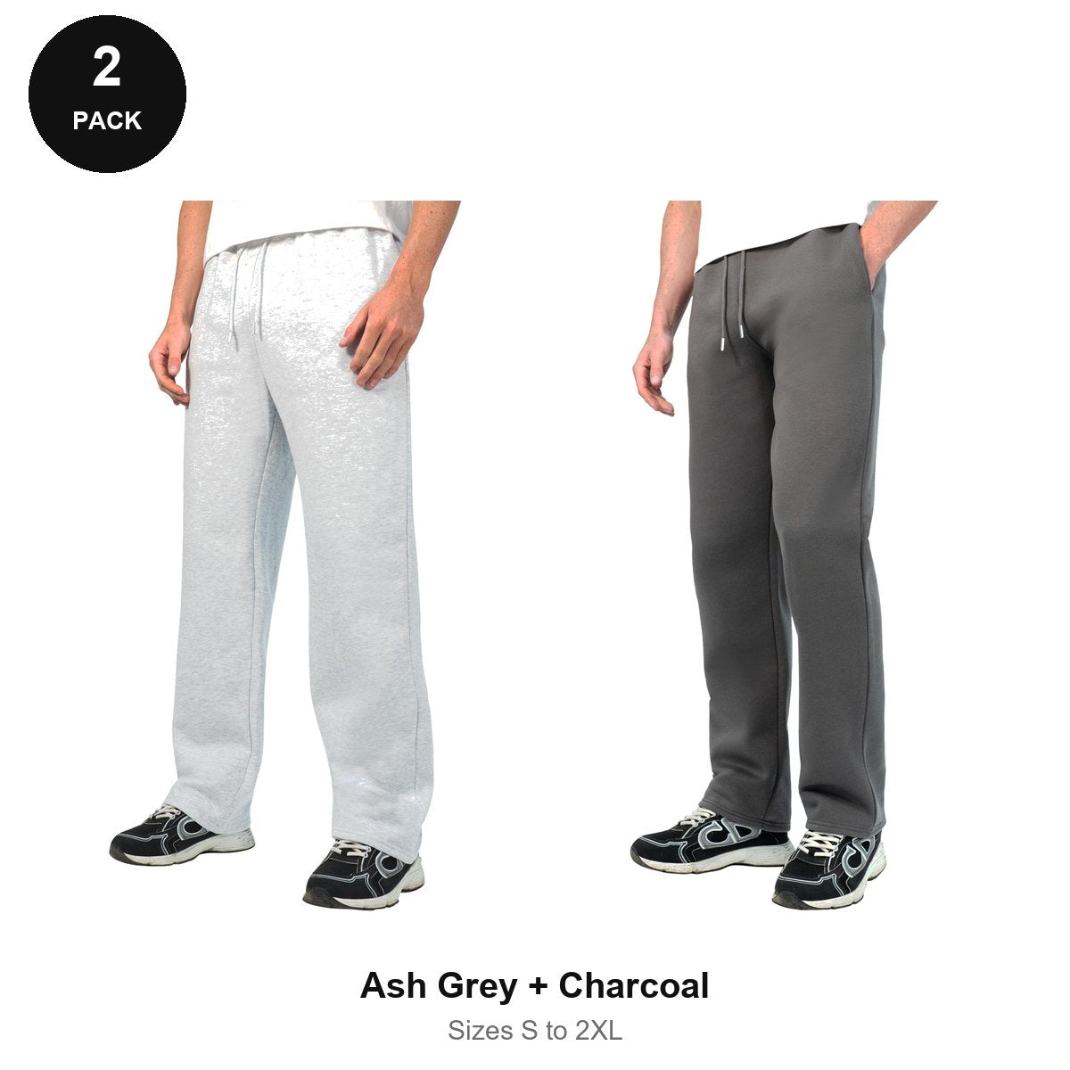 Relaxed Fit Joggers 2 Pack - 80% cotton / 20% polyester brushed-back fleece 280gsm, Sizes S-2XL - Ash Grey + Charcoal