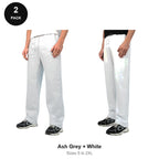 Relaxed Fit Joggers 2 Pack - 80% cotton / 20% polyester brushed-back fleece 280gsm, Sizes S-2XL - Ash Grey + White