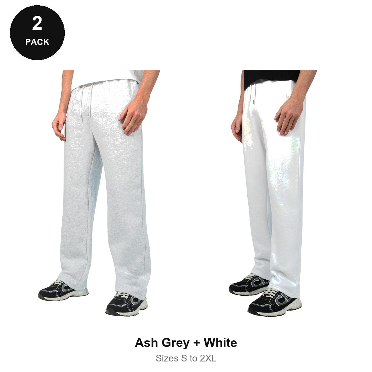 Relaxed Fit Joggers 2 Pack - 80% cotton / 20% polyester brushed-back fleece 280gsm, Sizes S-2XL - Ash Grey + White