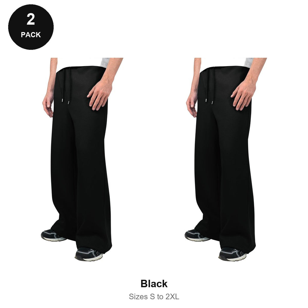 Wide Leg Joggers 2 Pack - 80% cotton / 20% polyester brushed-back fleece 280gsm, Sizes S-2XL - Black