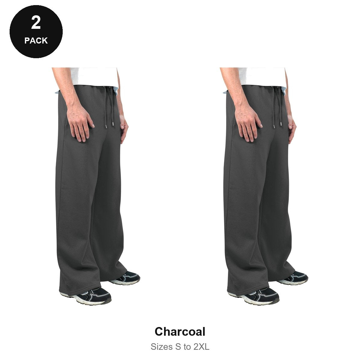 Wide Leg Joggers 2 Pack - 80% cotton / 20% polyester brushed-back fleece 280gsm, Sizes S-2XL - Charcoal