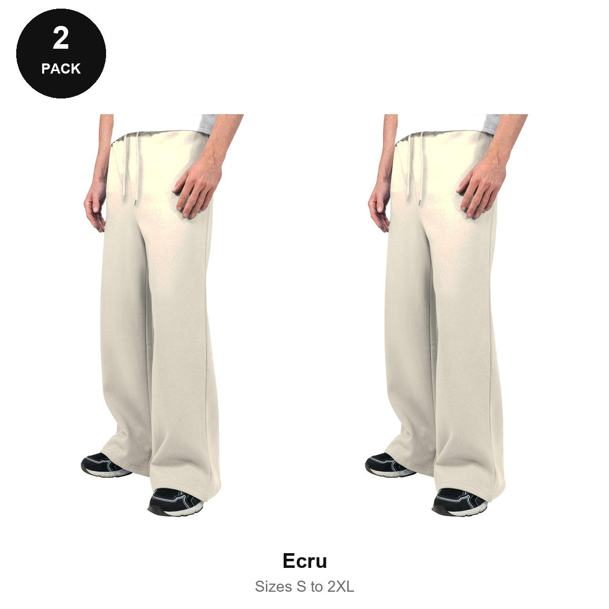 Wide Leg Joggers 2 Pack - 80% cotton / 20% polyester brushed-back fleece 280gsm, Sizes S-2XL - Ecru