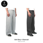 Wide Leg Joggers 2 Pack - 80% cotton / 20% polyester brushed-back fleece 280gsm, Sizes S-2XL - Ash Grey + Charcoal