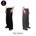 Wide Leg Joggers 2 Pack - 80% cotton / 20% polyester brushed-back fleece 280gsm, Sizes S-2XL - Black + Charcoal