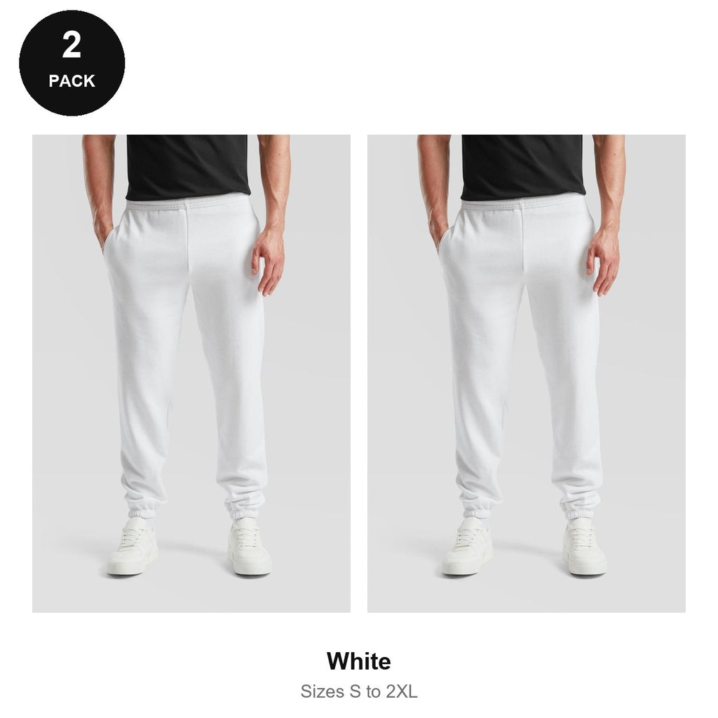 Fruit of the Loom Joggers 2 Pack - 80% cotton / 20% polyester 280gsm, Sizes S-2XL - White