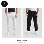 Fruit of the Loom Joggers 2 Pack - 80% cotton / 20% polyester 280gsm, Sizes S-2XL - White + Black