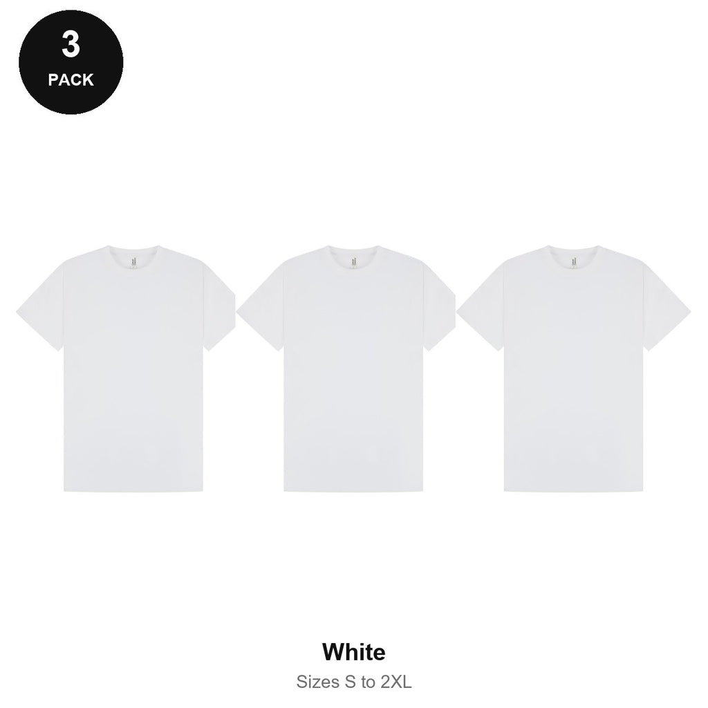 Mens Premium 180gsm T-Shirts 3 Pack - 100% ringspun cotton 180gsm, Sizes S-2XL - White