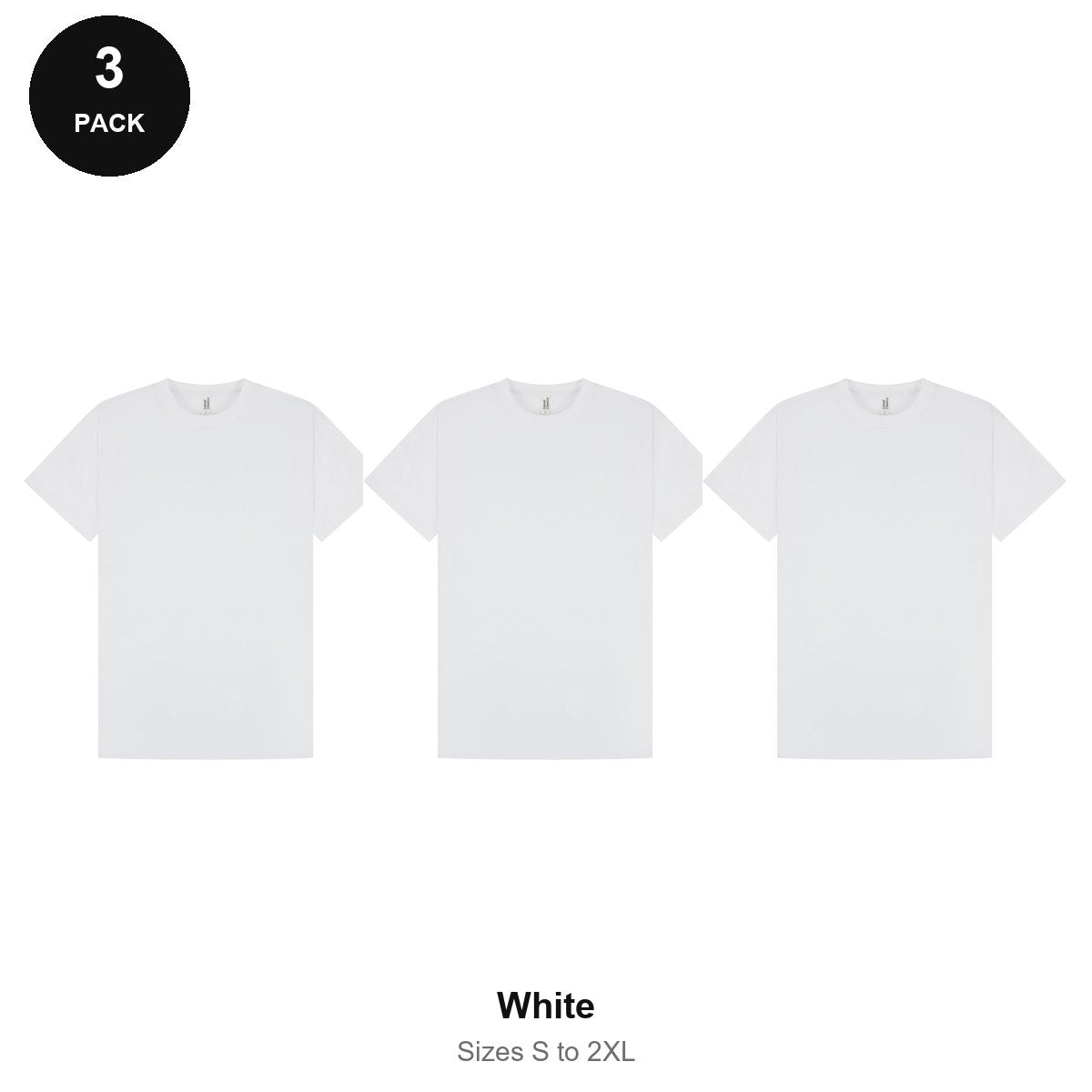 Mens Premium 180gsm T-Shirts 3 Pack - 100% ringspun cotton 180gsm, Sizes S-2XL - White