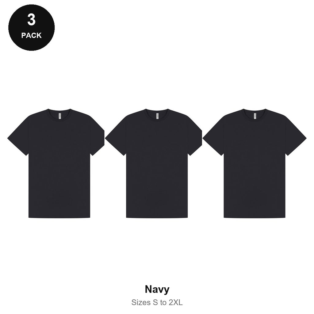 Mens Premium 180gsm T-Shirts 3 Pack - 100% ringspun cotton 180gsm, Sizes S-2XL - Navy