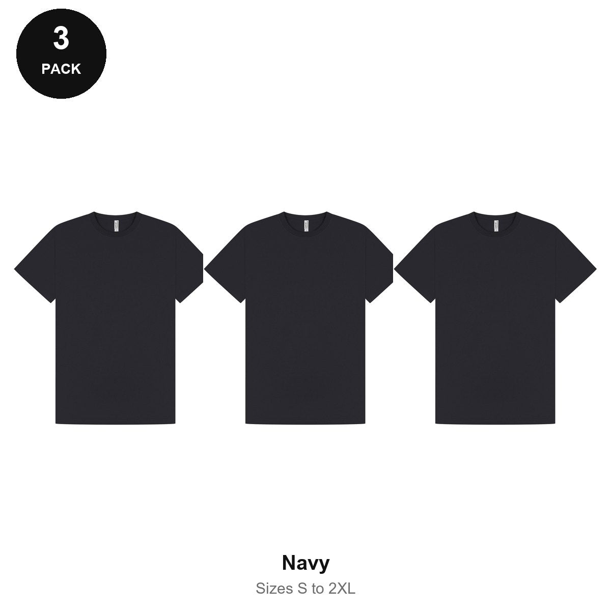 Mens Premium 180gsm T-Shirts 3 Pack - 100% ringspun cotton 180gsm, Sizes S-2XL - Navy