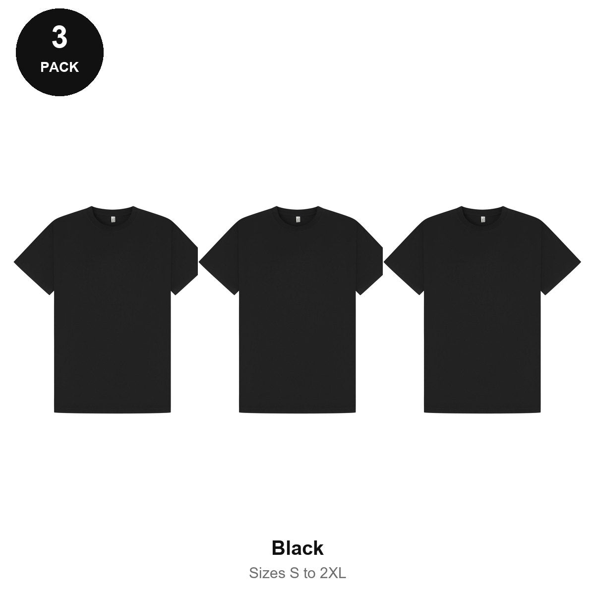 Mens Premium 180gsm T-Shirts 3 Pack - 100% ringspun cotton 180gsm, Sizes S-2XL - Black