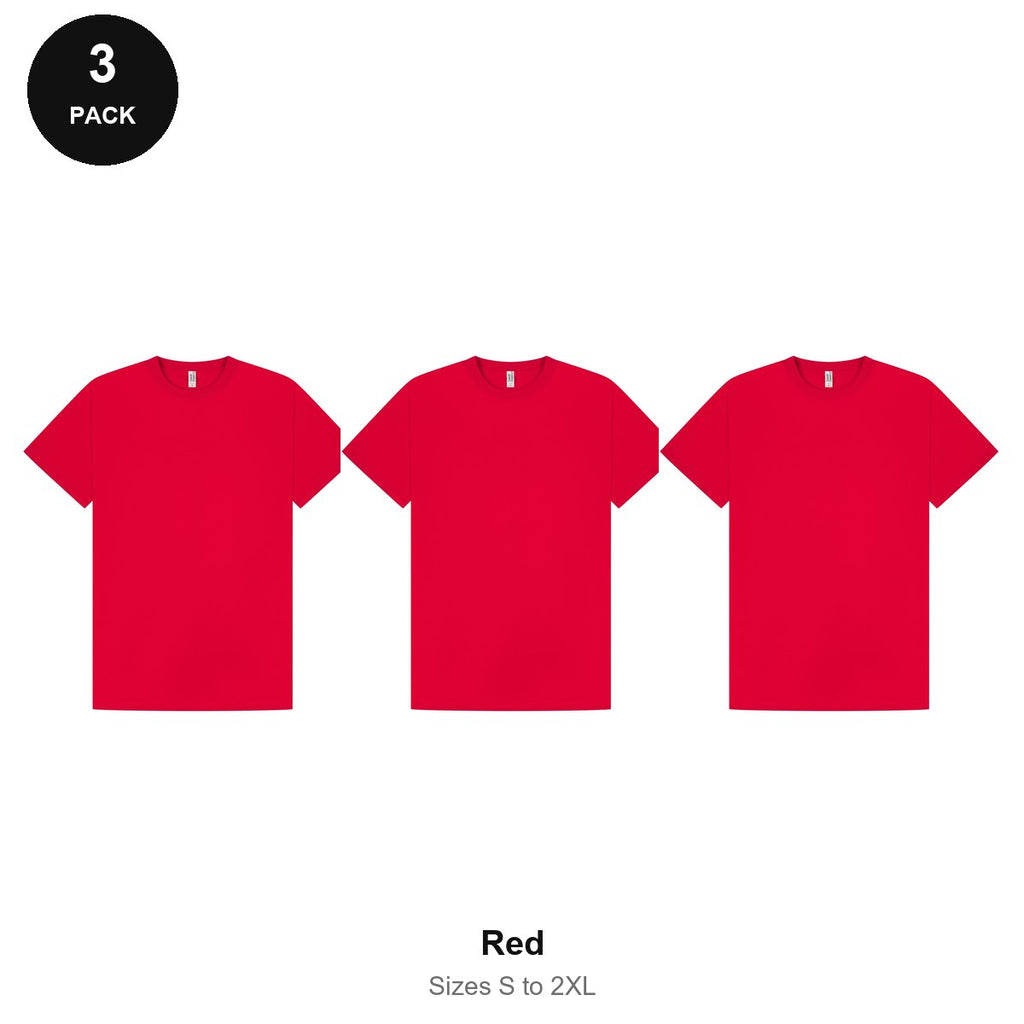 Mens Premium 180gsm T-Shirts 3 Pack - 100% ringspun cotton 180gsm, Sizes S-2XL - Red