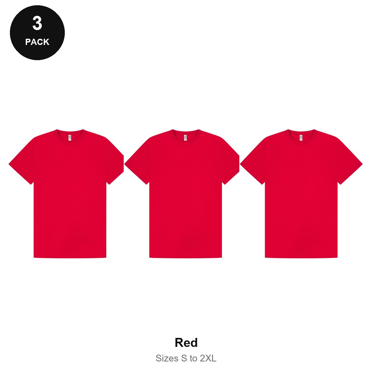 Mens Premium 180gsm T-Shirts 3 Pack - 100% ringspun cotton 180gsm, Sizes S-2XL - Red