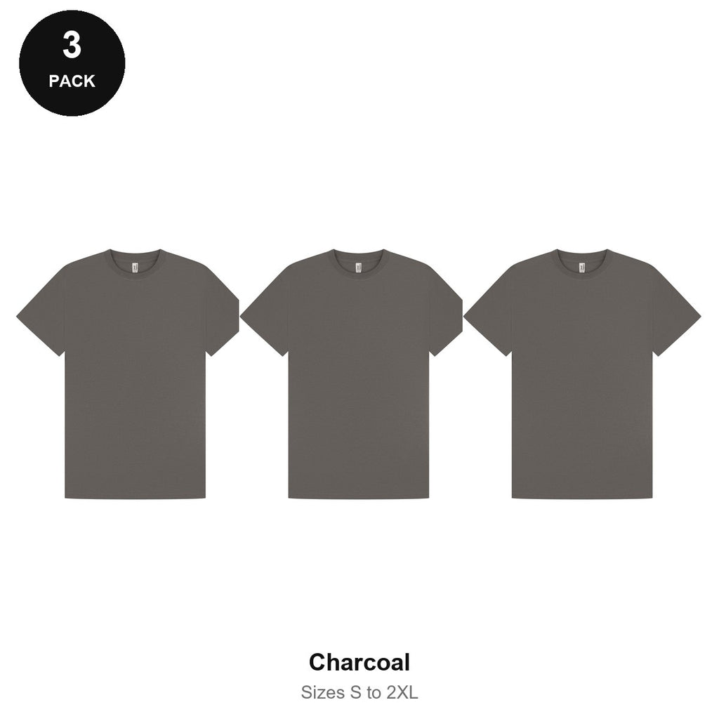 Mens Premium 180gsm T-Shirts 3 Pack - 100% ringspun cotton 180gsm, Sizes S-2XL - Charcoal