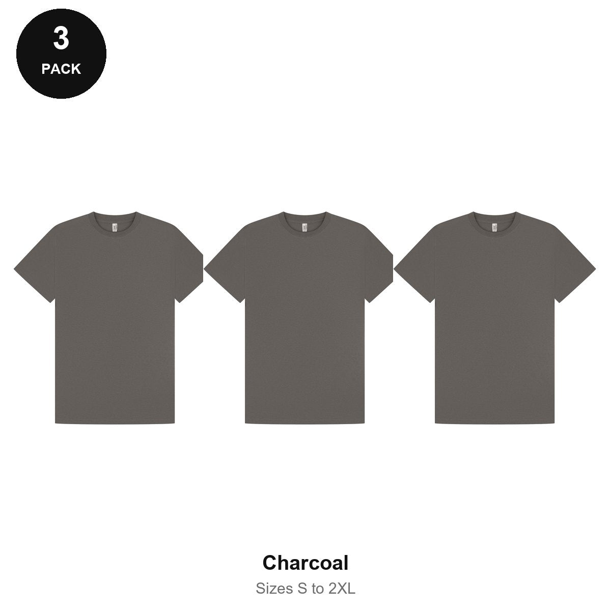 Mens Premium 180gsm T-Shirts 3 Pack - 100% ringspun cotton 180gsm, Sizes S-2XL - Charcoal