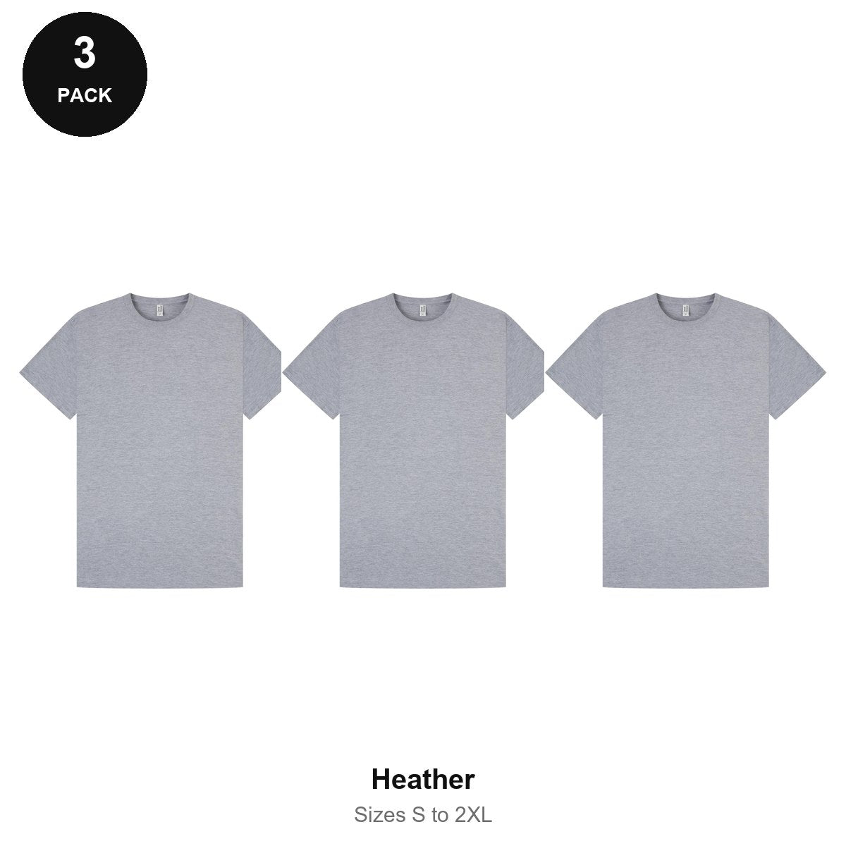 Mens Premium 180gsm T-Shirts 3 Pack - 100% ringspun cotton 180gsm, Sizes S-2XL - Heather