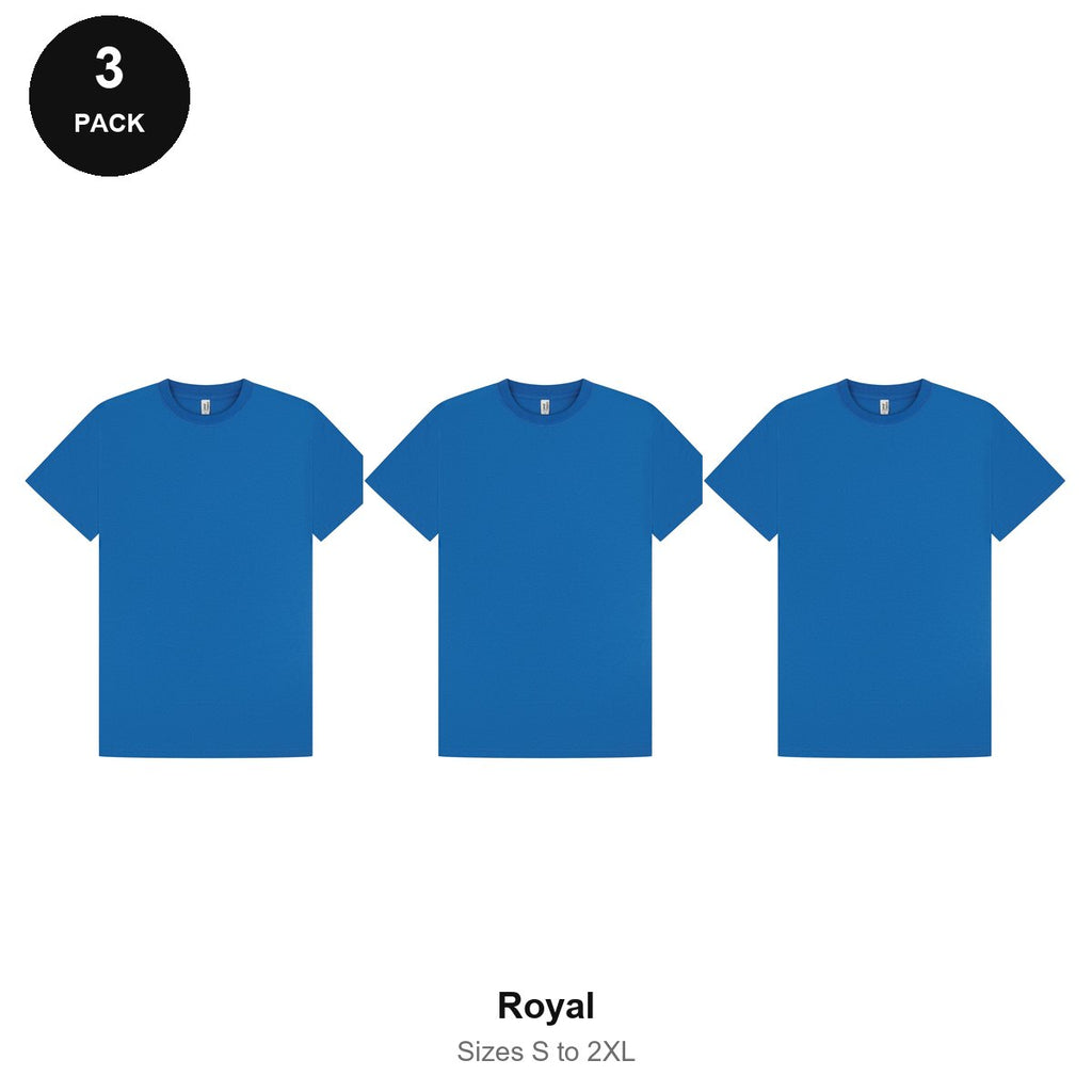 Mens Premium 180gsm T-Shirts 3 Pack - 100% ringspun cotton 180gsm, Sizes S-2XL - Royal