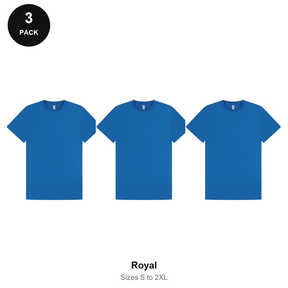 Mens Premium 180gsm T-Shirts 3 Pack - 100% ringspun cotton 180gsm, Sizes S-2XL - Royal