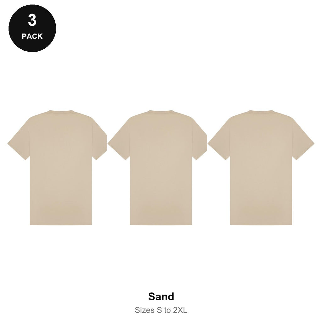 Mens Premium 180gsm T-Shirts 3 Pack - 100% ringspun cotton 180gsm, Sizes S-2XL - Sand