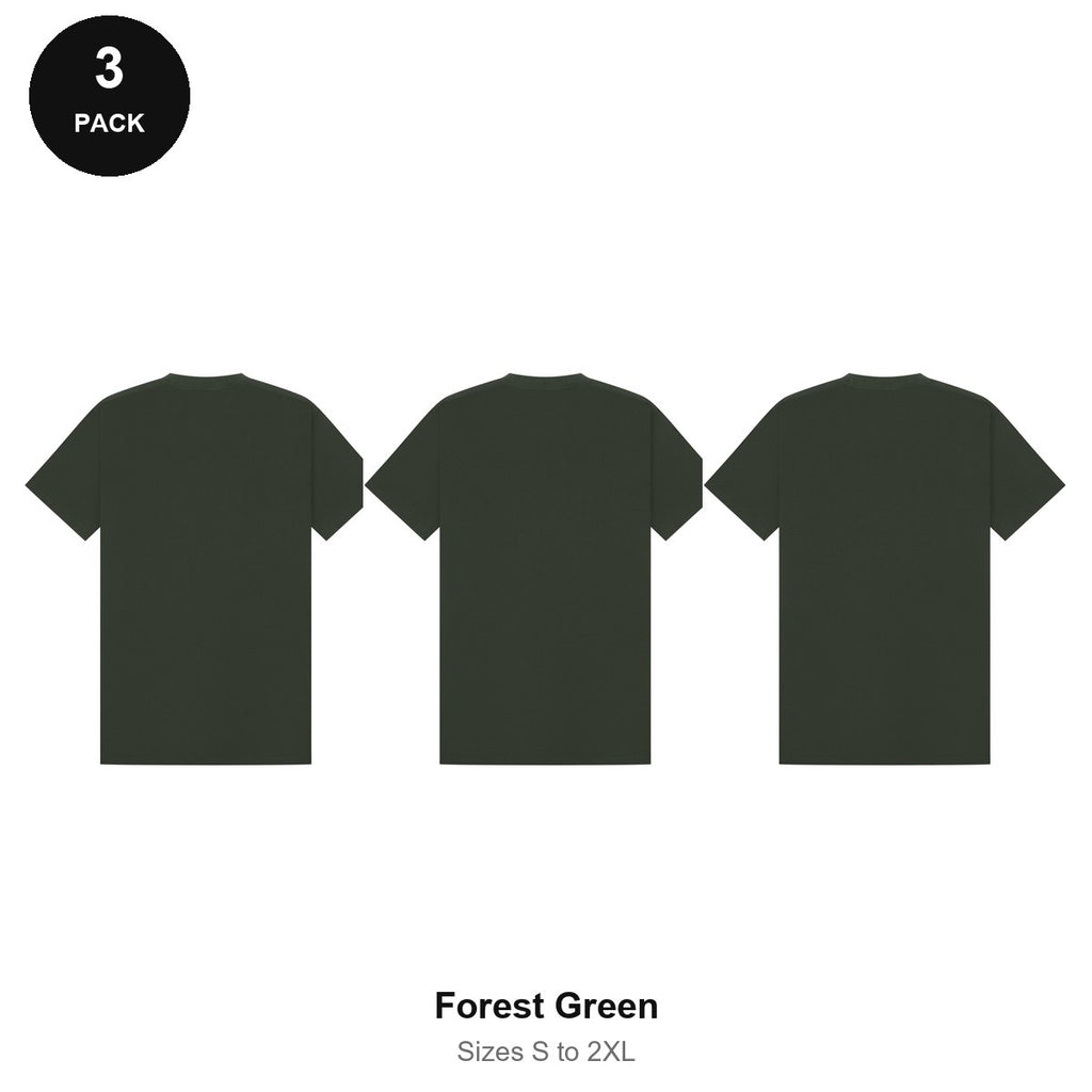 Mens Premium 180gsm T-Shirts 3 Pack - 100% ringspun cotton 180gsm, Sizes S-2XL - Forest Green