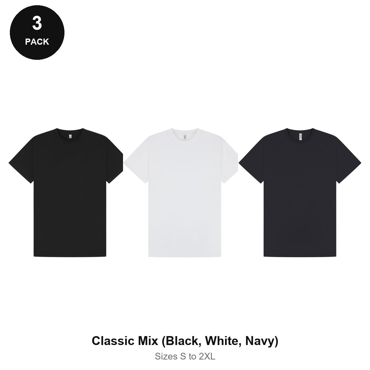 Mens Premium 180gsm T-Shirts 3 Pack - 100% ringspun cotton 180gsm, Sizes S-2XL - Classic Mix (Black, White, Navy)